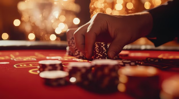 Close-up of live dealer hands dealing cards at a blackjack table